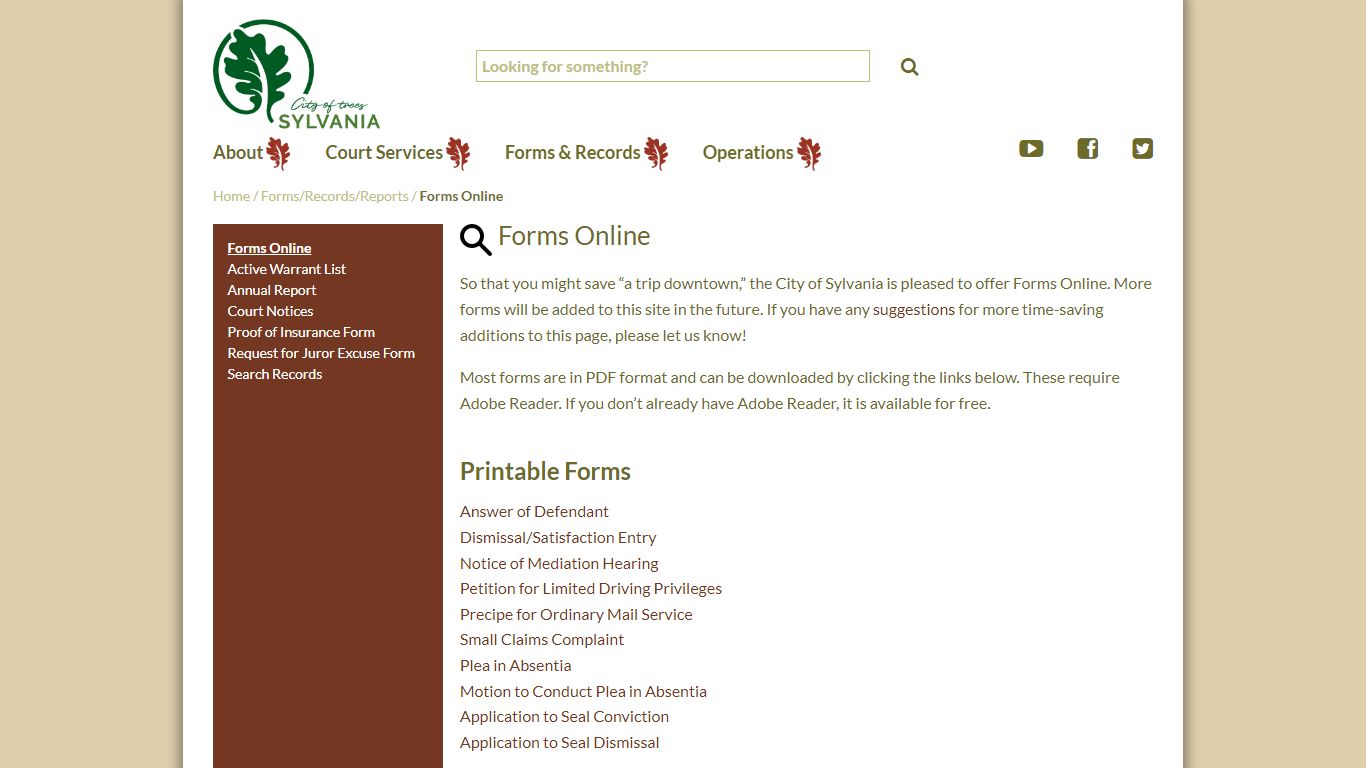 Forms Online - Sylvania OH - Municipal Court